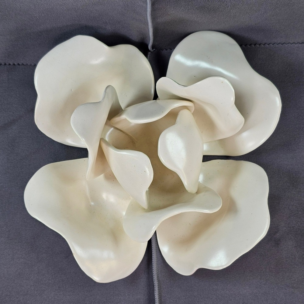 Vintage Handmade Cream Ceramic Magnolia Bloom Flower Sculpture Accent White